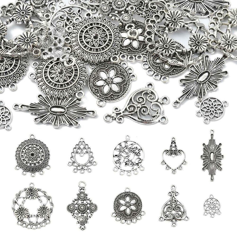 1654 40Pcs 10 Styles Tibetan Chandelier Charms Antique Chandelier